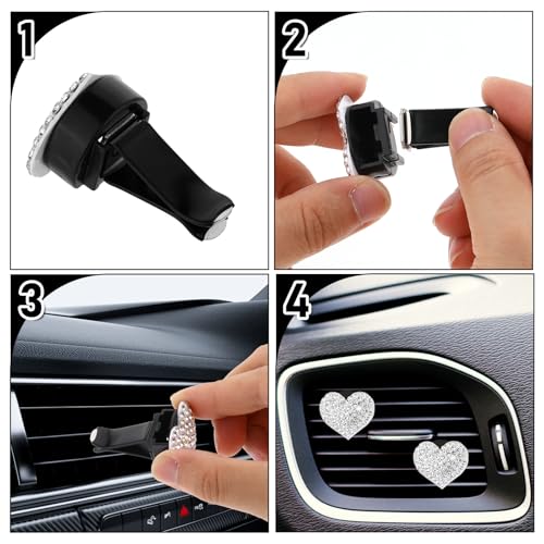 6PCS Bling Heart Car Vent Clips, Crystal Heart Air Freshener Vent Clips, Rhinestone Air Conditioning Outlet Clip, Universal Car Air-Conditioning Fresh Clip for Women, Heart-Decoration for All Vehicles