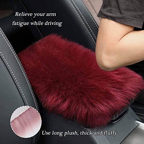 WenMei 1 Set 4 Pcs Fluffy Steering Wheel Cover&Handbrake Cover&Gear Shift Cover&Fluffy Auto Center Console Cover Faux Wool Steering Wheel Covers for Women Universal Car Interior Accessories (Wine red) - color: Wine red
