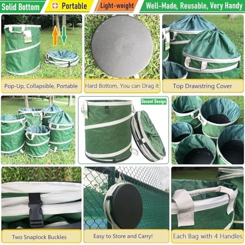 16-Gallon Collapsible Trash Can (16x19 in) Hard-Shell Bottom Yard Garden Bag,Pop-Up Trash Can,RV Camping Waste Bag,Recycling Bin,Laundry Hamper,Leaf Bags,Yard Waste Container,Lawn Grass,Weeds Basket - style: 16 Gallon Bag with Gardening Gloves
