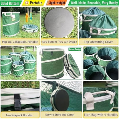 46-Gallon Collapsible Trash Can (22x28 in) Hard-Shell Bottom Yard Garden Bag,Big Leaf Bag,Yard Waste Bag,Debris Container,Pop-Up Recycling Bin,Camping Waste Bin,Laundry Hamper,Lawn Grass,Weeds Barrel - style: 46 Gallon Bag with Gardening Gloves