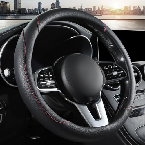 Car Steering Wheel Cover, Microfiber Leather Steering Wheel Cover Universal Fit 14.5-15 inch Anti-Slip Comfortable Breathable Car Wheel Protector for Men Women,Black - color: Black