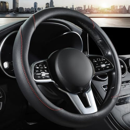 Car Steering Wheel Cover, Microfiber Leather Steering Wheel Cover Universal Fit 14.5-15 inch Anti-Slip Comfortable Breathable Car Wheel Protector for Men Women,Black - color: Black