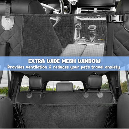 Dog Car Seat Cover for Back Seat, 4-in-1 Dog Hammock for Car, Waterproof 600D Pet Seat Cover Backseat Protector with Mesh Window, Nonslip Dog Back Seat Cover for Cars, SUVs & Trucks