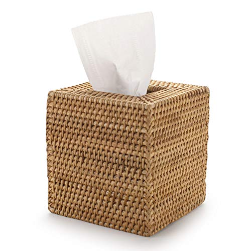 Rattan Tissue Box Cover Square, Hand Woven Wicker Tissue Holder, 5.5 x 5.5 X 5.7 inch, Natural - color: Natural, size: Square (5.7"H)
