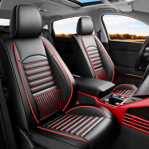 Fit Civic Car Seat Covers Compatible with Honda Civic 2022 2023 2024 2025 2026 Sport, Sport Touring, EX, EX-L, LX, Touring, Model-Full Coverage Breathable Leather (2 Front/Black+Red) - color: Front Pair F04 Black&Red, size: 2022-2026 Civic