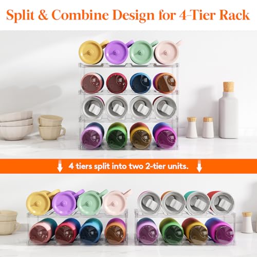 Lifewit Stackable Bottle Storage Organizer, Clear Freestanding Wine Holder for Cabinet, Large Slot Water Bottle Tumbler Organizer for Pantry, Plastic Wine Rack for Fridge Cellar, 4Tier Hold 16 - size: 4 Tier-16 Bottle