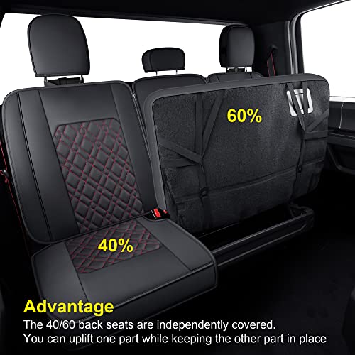 LUCKYMAN CLUB F150 Full-Set Seat Covers J03-Q3 with Waterproof Faux Leather, Fit 2015-2025 Ford F150 and 2017-2025 F250 F350 F450 (Full Set, Black-Red) - color: Black&Red, size: Full Set