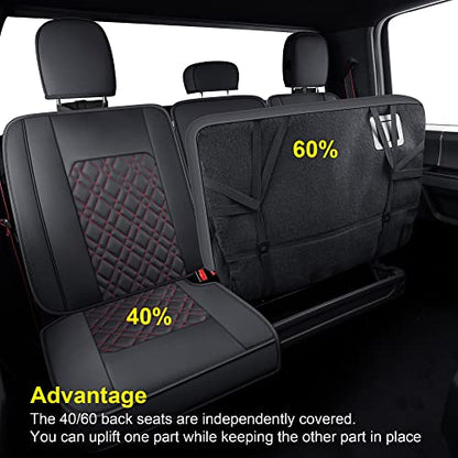 LUCKYMAN CLUB F150 Full-Set Seat Covers J03-Q3 with Waterproof Faux Leather, Fit 2015-2025 Ford F150 and 2017-2025 F250 F350 F450 (Full Set, Black-Red) - color: Black&Red, size: Full Set
