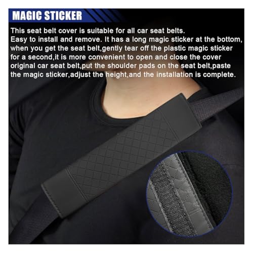2PCS Car Seat Belt Cover, Soft Seatbelt Cushion for More Comfortable Driving, Leather Shoulder Strap Pad, Safety Breathable Harness Pad Protect Your Neck and Shoulder, Fits Most Cars (Black) - color: Black