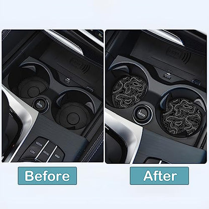 Car Cup Holder Coasters, 2 Pack – 2.75" Universal Auto Anti-Slip Insert Coaster, Rubber Car Coasters, Personalized Car Accessories for Women & Men (Topography) - color: Topography