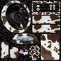 JINGSEN11 Pieces Fluffy Car Accessories Set,Fluffy Cow Print Plush Steering Wheel Covers for Women Soft Fleece Handbrake Cover Shift Cover Car Trim Warm Non-Slip(Brown) - size: brown