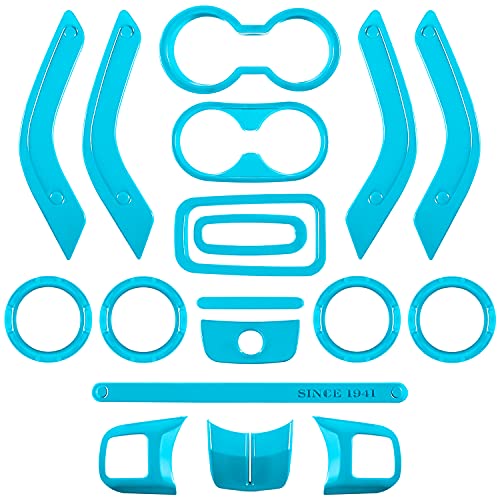 18 PCS Full Set Interior Decoration Trim Kit Steering Wheel Center Console Door Handle Air Conditioning Vent Cup Holder Gear Cover Trim for Jeep Wrangler JK JKU 2011-2018 4-Door (Light Blue) - color: Light Blue