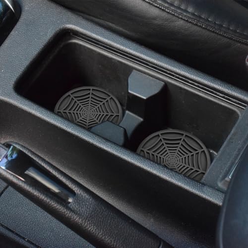 4 Pack Car Cup Holder Coasters, Cute and Creativity Cup Holder Insert Coaster Car Interior Accessories-2.75 inch Silicone Anti Slip Spider Web Car Coaster-Universal - color: Black2