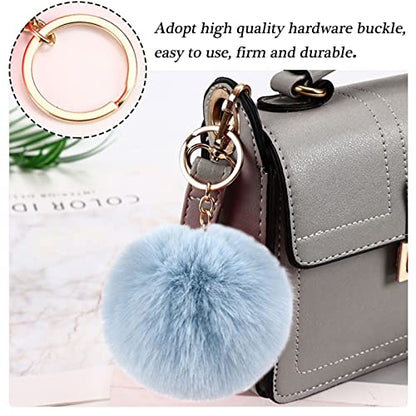 WenMei 4PCS Set Fluffy Steering Wheel Covers with Handbrake Cover&Gear Shift Cover&Plush Keychain Furry Steering Wheel Cover for Women Girl Fashion Warm Car Wheel Protector Fit Most Car (Gray Blue) - color: Gray blue