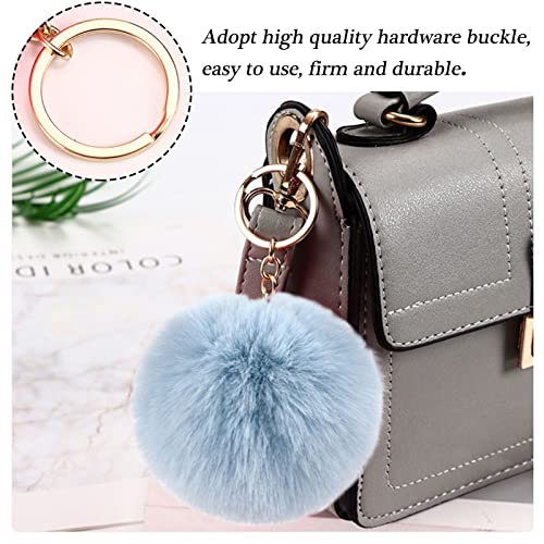 WenMei 4PCS Set Fluffy Steering Wheel Covers with Handbrake Cover&Gear Shift Cover&Plush Keychain Furry Steering Wheel Cover for Women Girl Fashion Warm Car Wheel Protector Fit Most Car (Gray Blue) - color: Gray blue