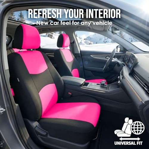 FH Group Flat Cloth Full Set Car Seat Covers Three Row 7 Seater - Universal Fit for Cars, Trucks & SUVs Pink - color: Pink