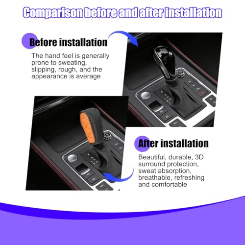 BESULEN Car Gear Shift Knob Cover, Leather Anti-Slip Breathable Automatic Gear Shifter Stick Protector, Auto Stick Shifting Handle Decoration Accessories, Universal for Truck SUV Sedan (Orange)