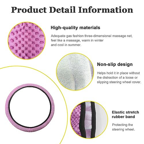 Kewucn Car Elastic Stretch Steering Wheel Cover, Soft Microfiber Breathable Ice Silk, Universal 15 Inch Anti-Slip Auto Steering Wheel Protector, Fit Car, SUV, Van, Sedan, Truck (Pink) - size: Pink