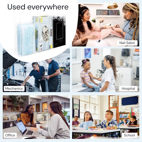 Triple Clear Acrylic Glove Box Holder & Hygiene Dispenser Station with Dust Lid - Tabletop or Wall Mount Organizer for Face Masks, Wipes, and Tissues - Storage for Office Salon & Garage - size: Triple