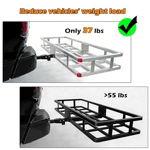 Aluminum Hitch Cargo Carrier 500 lbs Capacity - Folding Luggage Rack for SUV, Car, Truck - Fits 2" Receiver with Powder Coated Angled Shank - 60 x 20 x7 Rustproof Hitch Mount Cargo Basket - color: Aluminum 60x20x7 inch