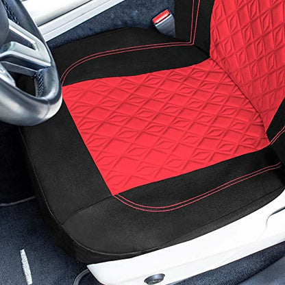 Universal Fit Diamond Stitched Flat Cloth Car Seat Covers Full Set - Red - color: Red