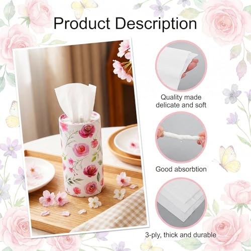 10 Pcs Car Tissue Holder, Round Floral Cup Holder, Tissues Box Container, 3-Ply Cylinder Travel Tissues for Auto, Home, Office Decor and Gifts