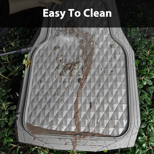 CAR PASS Heavy Duty Rubber Car Mats, Gray Deep Dish All-Weather Car Floor Mat Full Set Durable Anti-Slip 3D Rhombus Waterproof Trim Fit Liner Universal Fit Automotive,Sedan,SUV,Truck, 3 Pcs Light Gray - color: light gray