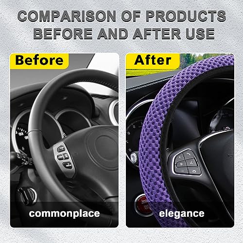 Kewucn Car Elastic Stretch Steering Wheel Cover, Soft Microfiber Breathable Ice Silk, Universal 15 Inch Anti-Slip Auto Steering Wheel Protector, Fit Car, SUV, Van, Sedan, Truck (Purple) - size: Purple