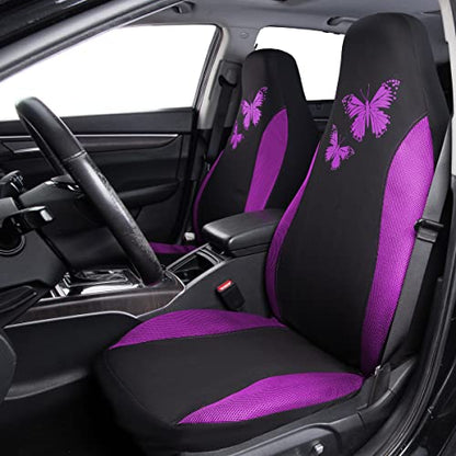 Flying Banner Butterfly car seat Covers ful Set Fashion Universal Lady Woman Female Rear Bench Split Colorized (2 Fronts, Purple) - color: Purple, size: 2 Fronts