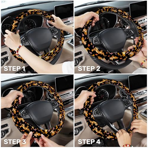 Cartoon Tiger Steering Wheel Cover, Non Slip Polyester Car Wheel Protector for Car SUV Truck, Universal 15 Inch