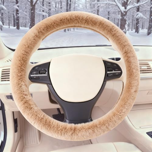 Furry Warm Steering Wheel Cover, Universal 14.5-15 Inch Winter Plush Warm Steering Wheel Cover, Soft Fluffy, Anti-Slip Design, Soft Texture (Camel) - color: Camel Plush
