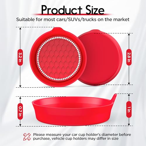 Car Cup Coaster Universal Non-Slip Cup Holders Bling Crystal Rhinestone Car Interior Accessories 2 Pack Red - color: Red, size: 2 Pack