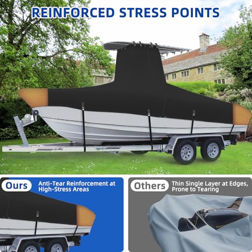 Marine Grade Waterproof Center Console Boat Cover with T Top Roof, Tear Resistant Trailerable Storage Covers, All-Weather Protection T-Top Boat Cover 20-22 ft, Beam Width Up to 106", Black - color: Black, size: 20'-22'Long (Beam width up to 106'')