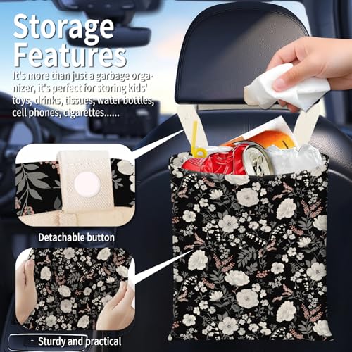 Hanging Car Garbage Bag, Cute Car Trash Can Bag, Automotive Accessories for Women Men Black White Peony Flowers - color: Black White Peony Flowers
