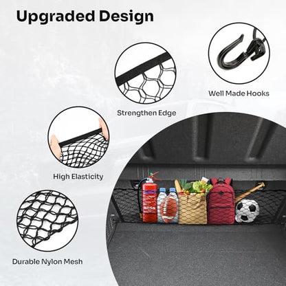 Canvcle Trunk Cargo Net for 2024-2026 Hyundai Kona Accessories Envelope Style Mesh Trunk Net Organizer and Storage Stretchable Adjustable Elastic Nylon Rear Cargo Netting with Hooks - style: for Hyundai Kona