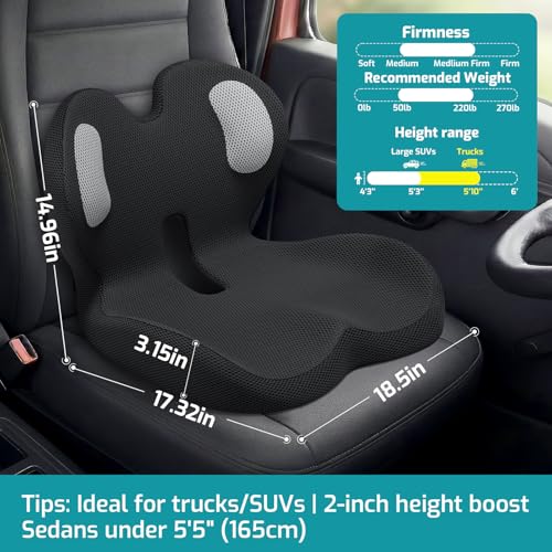 Trucker Seat Cushion, Car Seat Cushions with Lumbar Support Pillow, Ergonomic L-Shaped Orthopedic Memory Foam Pad for Long Driving Back Pain Sciatica Relief, Drivers Office Workers (Black+Mesh Cloth) - color: Black+mesh Cloth