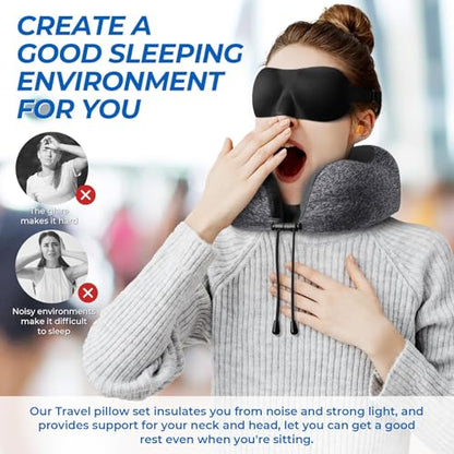 ExploreBliss Travel Pillow, 2 Pack Travel Pillows for Sleeping Airplane, Removable Cover Neck Pillow with Adjustable Clasp, Memory Foam Neck Pillow Set (Dark Grey*2) - color: Dark Grey*2