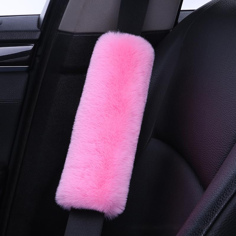 2-Pack Soft Plush Seatbelt Covers for Kids - Comfortable Pink Seat Belt Cushion for Newborns - Car Seat/Stroller Strap Accessories - Enhanced Driving Comfort & Protection (Pink)