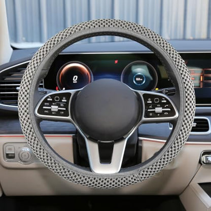 Elastic Stretch Steering Wheel Cover, 15" Breathable Microfiber Ice Silk Steering Wheel Protector, Universal Anti-Slip Car Warm in Winter&Cool in Summer Accessories for Men Women (Gray) - color: Gray
