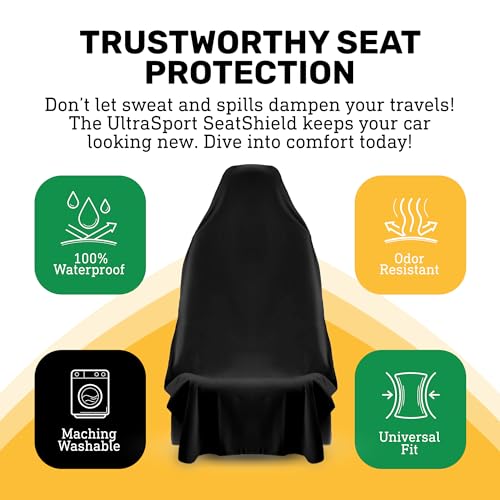 UltraSport Waterproof Towel Car Seat Cover, Universal Fit, Sweatproof & Odor-Resistant Front Seat Protector, Quick-Dry, Machine Washable for Gym, Pets, Travel, Outdoor Adventures, Black