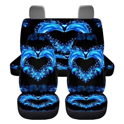 Blue Dolphin Car Seat Covers Full Set of 4 Pcs Neon Dolphin Car Accessories for Women Men Auto Front Rear Seat Breathable Bucket Seat Cover Automotive Cushion Pads Universal Fit - color: Blue Neon Dolphin