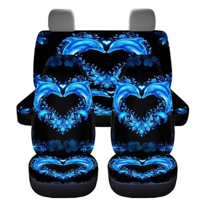 Blue Dolphin Car Seat Covers Full Set of 4 Pcs Neon Dolphin Car Accessories for Women Men Auto Front Rear Seat Breathable Bucket Seat Cover Automotive Cushion Pads Universal Fit - color: Blue Neon Dolphin