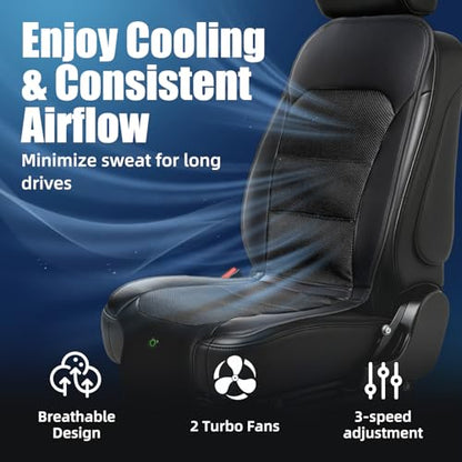 Upgraded Cooling Car Seat Cover, Cooling Seat Covers For Cars Trucks, 12V-24V 3-Speed Air Cooled Car Seat Cushion, Universal Fit for Summer Truck SUV Office, Non-slip Breathable 3D Mesh Leather, Black