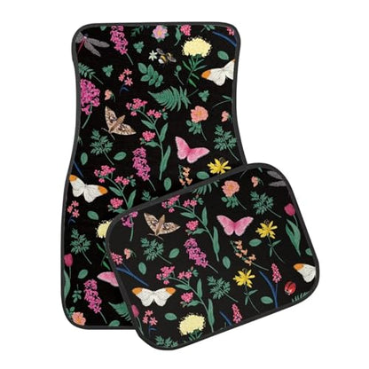 Butterfly Floral Leaf Car Floor Mats Front & Rear Full Set with Non Slip Rubber Backing, All Weather Protection Set of 4 Car Essentials - color: Butterfly Floral Leaf