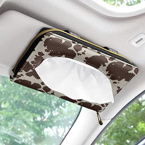 Biyejit Brown Cow Print PU Leather Car Tissue Holder, Classic, Rectangular - color: Brown Cow Print, size: 1 Pack