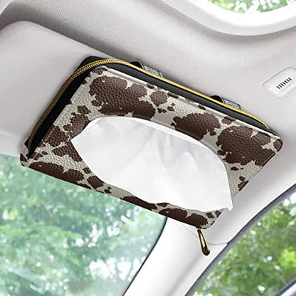 Biyejit Brown Cow Print PU Leather Car Tissue Holder, Classic, Rectangular - color: Brown Cow Print, size: 1 Pack