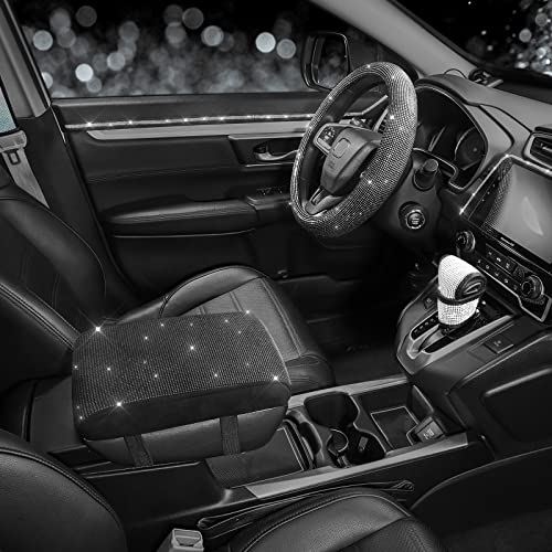 SEG Direct Diamond Auto Center Console Cover, Bling Car Armrest Cover, Memory Foam Armrest Cushion Pad with Crystal Rhinestones, Universal Seat Box Cover, Black Diamond - color: Black Diamond