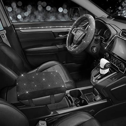 SEG Direct Diamond Auto Center Console Cover, Bling Car Armrest Cover, Memory Foam Armrest Cushion Pad with Crystal Rhinestones, Universal Seat Box Cover, Black Diamond - color: Black Diamond
