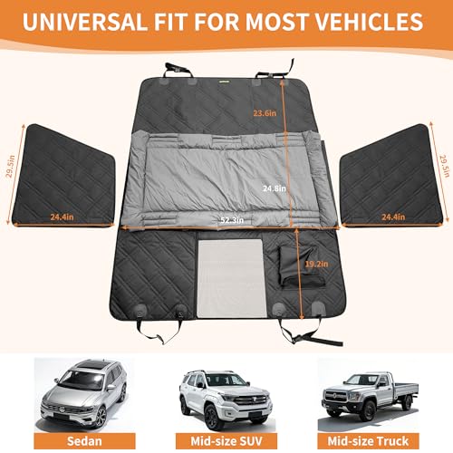 Hard Bottom Dog Back Seat Extender & Seat Cover Bundle - Includes Detachable Dog Travel Bed, 2-in-1 Backseat Cover for Dogs, Waterproof Non-Slip Heavy Duty, Fits Cars, Small Trucks & SUVs