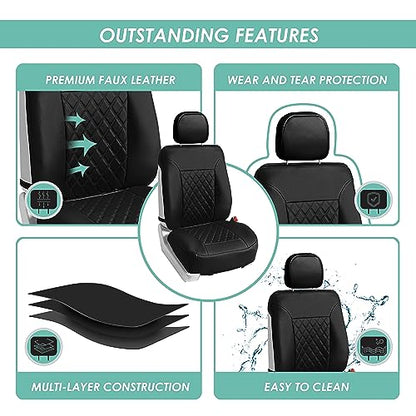 FH Group Deluxe Faux Leather Diamond Pattern Front Set Car Seat Cushions (Solid Black) with Gift - Universal Fit for Cars, Trucks, & SUVs - color: Black